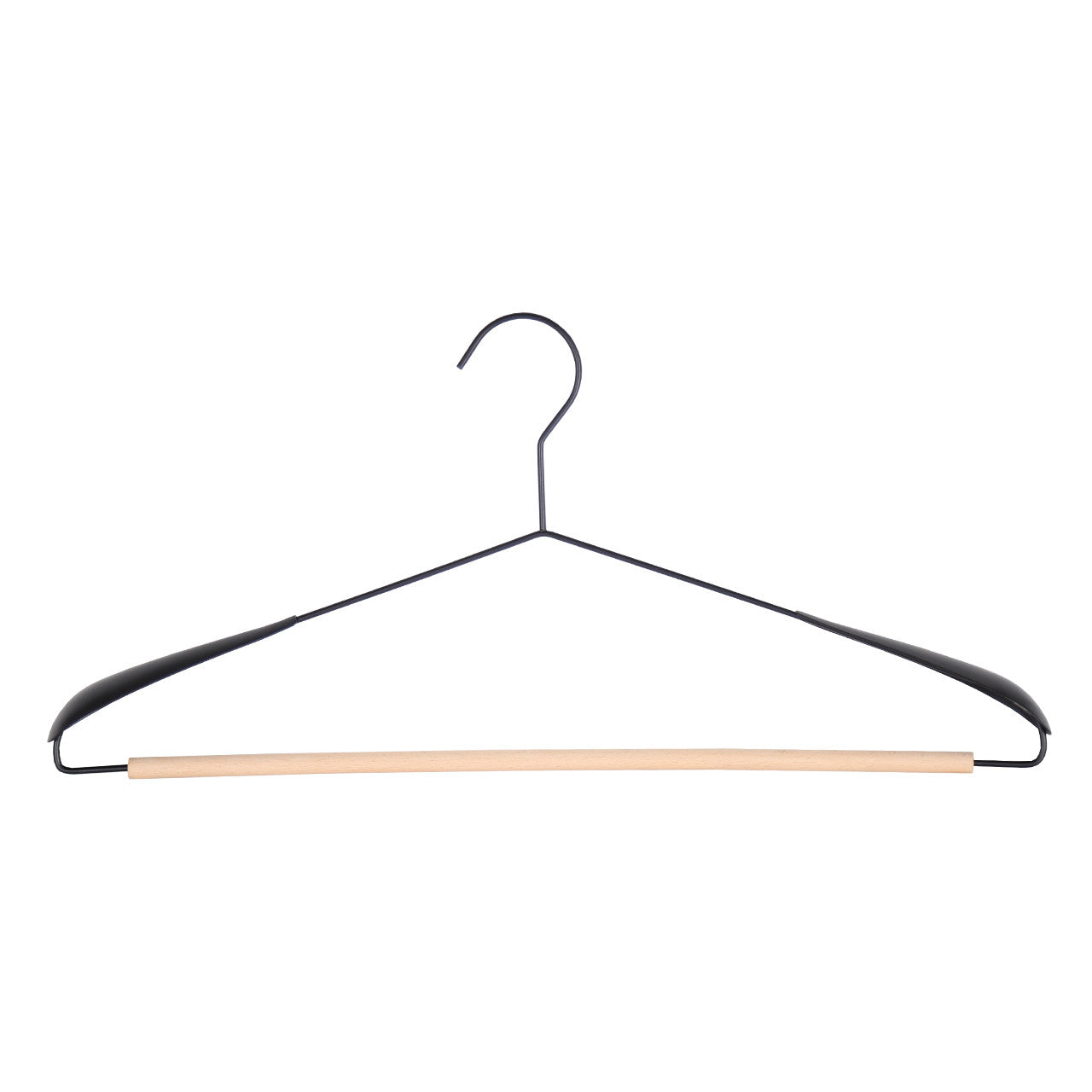 Black Metal Suit Hangers with Beech Wood Trouser Bar & Extra Shoulder Support - 44cm