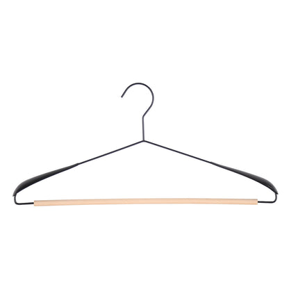 Black Metal Suit Hangers with Beech Wood Trouser Bar & Extra Shoulder Support - 44cm