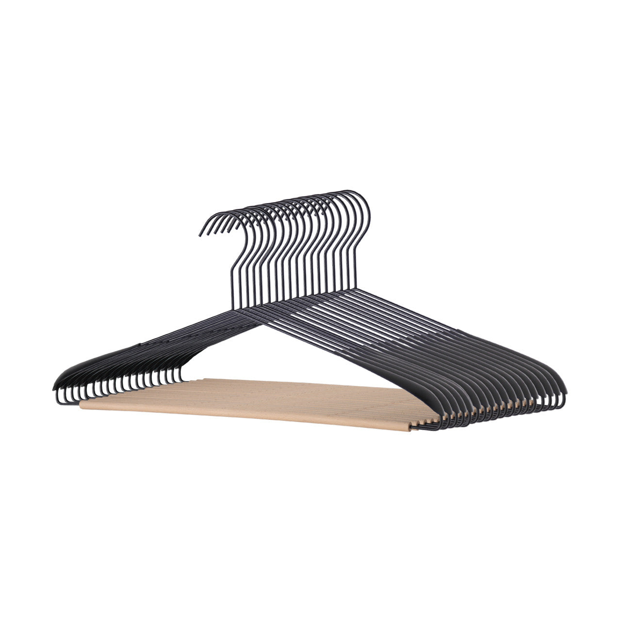 Black Metal Suit Hangers with Beech Wood Trouser Bar & Extra Shoulder Support - 44cm