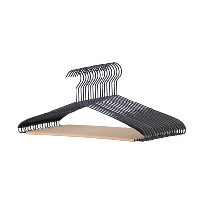 Black Metal Suit Hangers with Beech Wood Trouser Bar & Extra Shoulder Support - 44cm