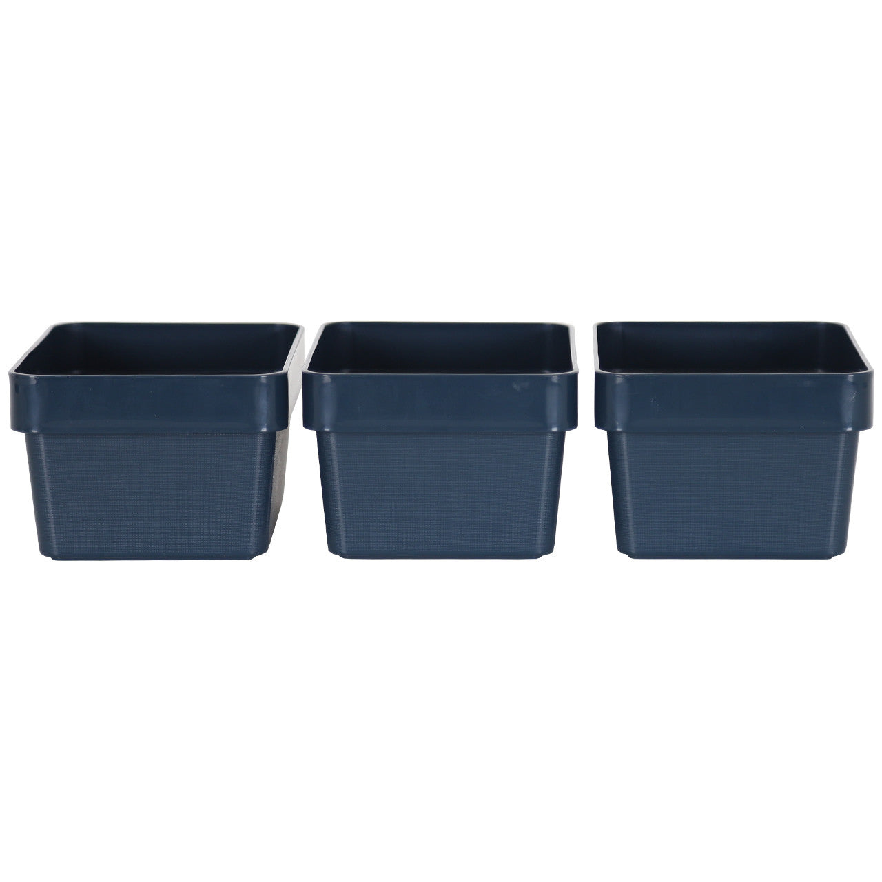 3 x Blue Linen Texture Small Storage Baskets