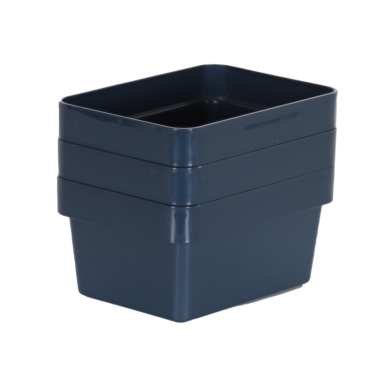 3 x Blue Linen Texture Small Storage Baskets