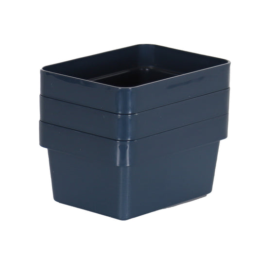 3 x Blue Linen Texture Small Storage Baskets