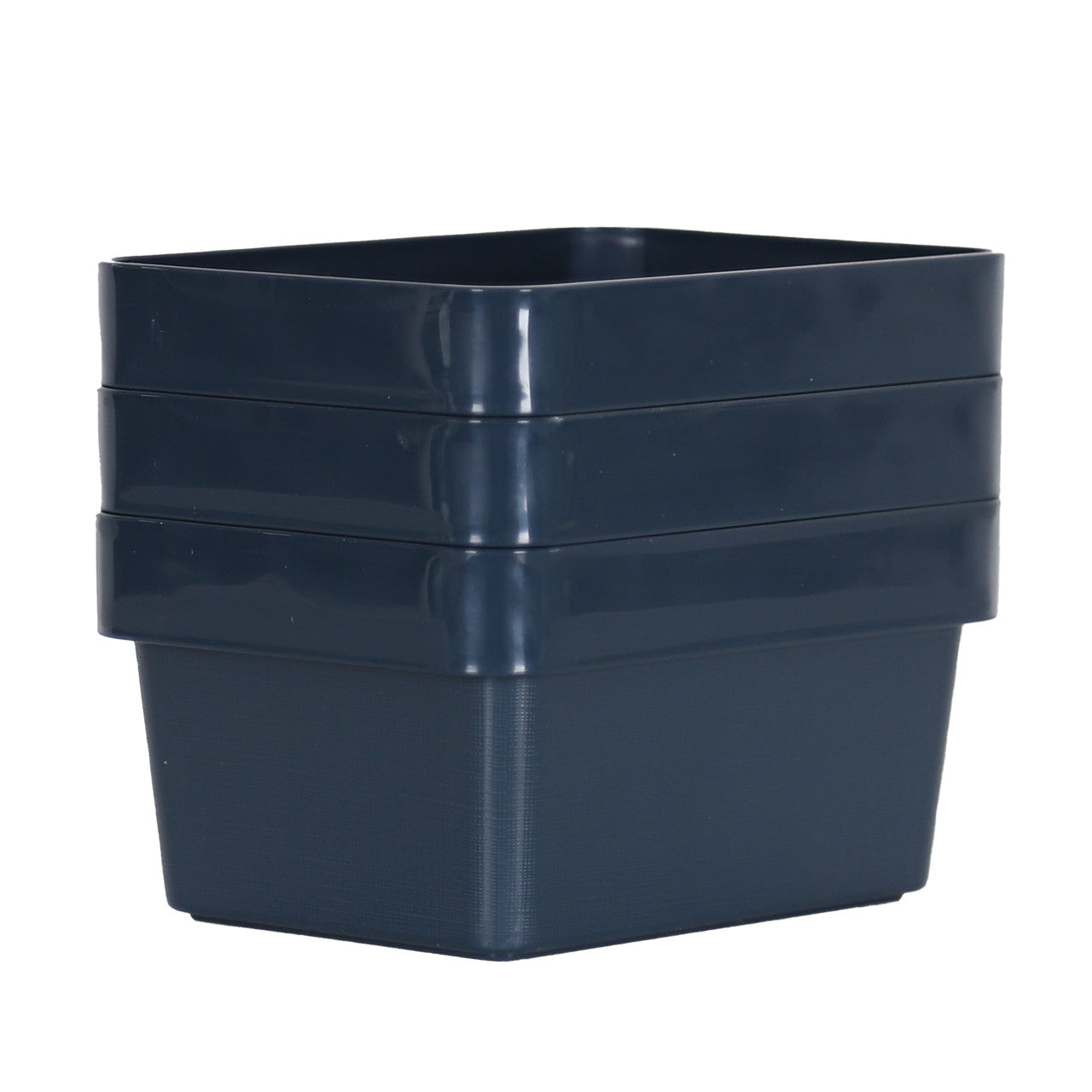 3 x Blue Linen Texture Small Storage Baskets