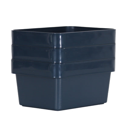 3 x Blue Linen Texture Small Storage Baskets