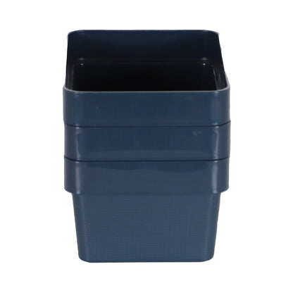 3 x Blue Linen Texture Small Storage Baskets