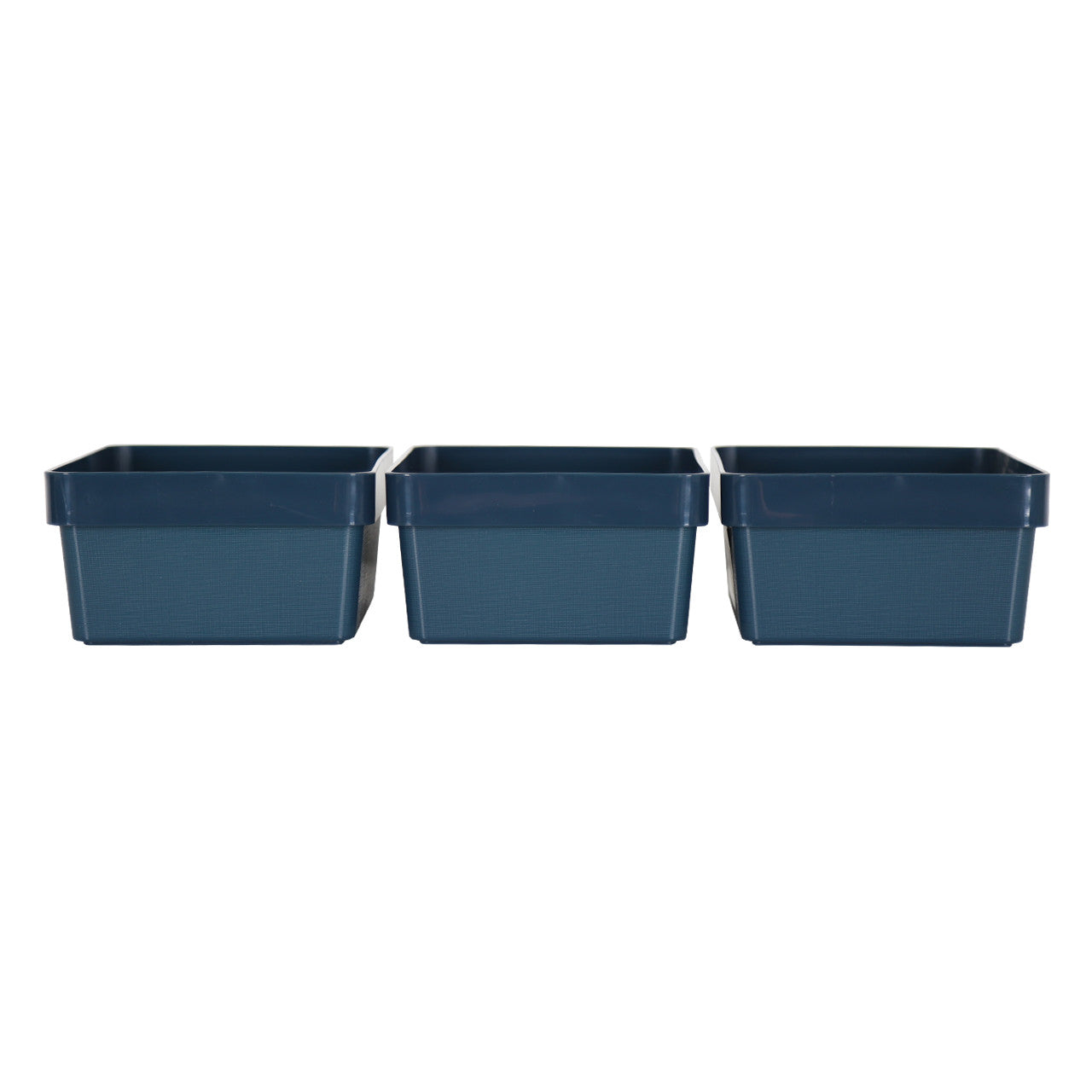 3 x Blue Linen Texture Medium Storage Baskets