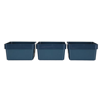 3 x Blue Linen Texture Medium Storage Baskets