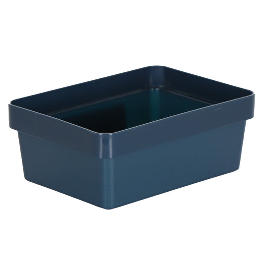 3 x Blue Linen Texture Medium Storage Baskets