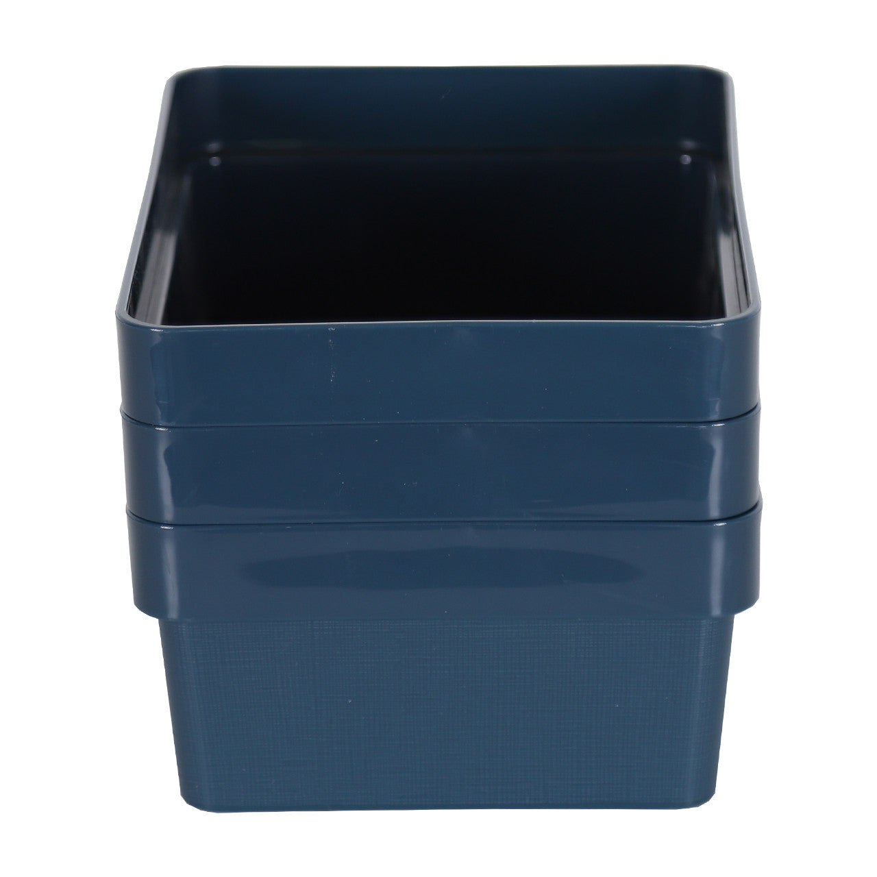 3 x Blue Linen Texture Medium Storage Baskets