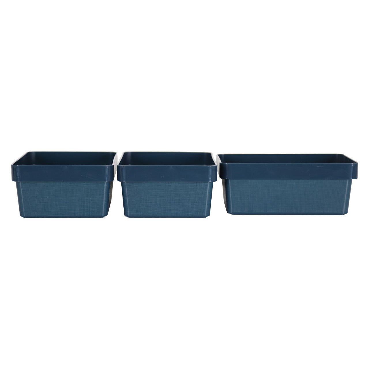 3 x Blue Linen Texture Medium Storage Baskets