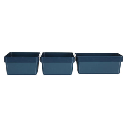 3 x Blue Linen Texture Medium Storage Baskets