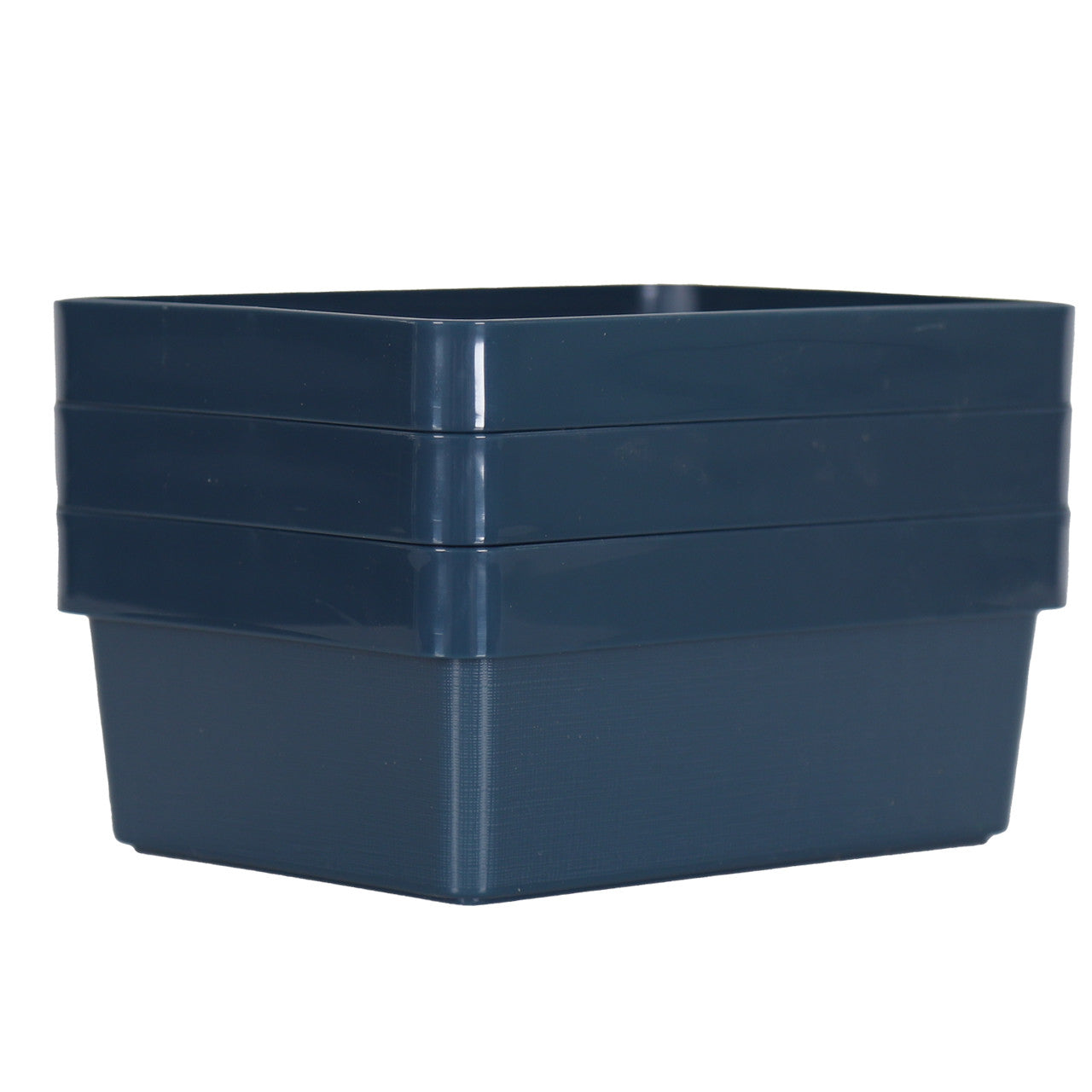 3 x Blue Linen Texture Medium Storage Baskets