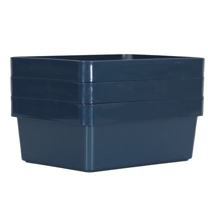 3 x Blue Linen Texture Medium Storage Baskets