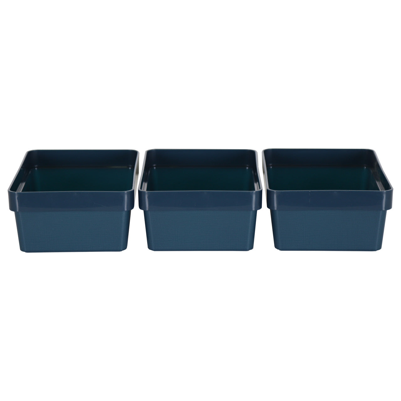 3 x Blue Linen Texture Medium Storage Baskets