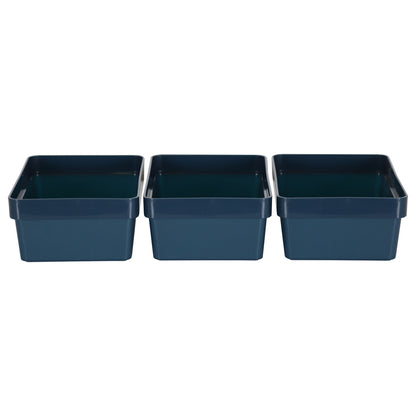 3 x Blue Linen Texture Medium Storage Baskets