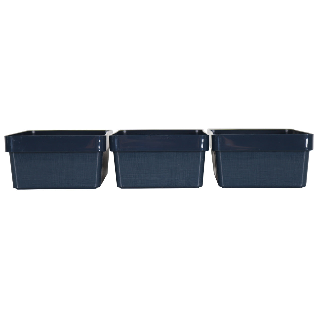 3 x Blue Linen Texture Large Storage Baskets