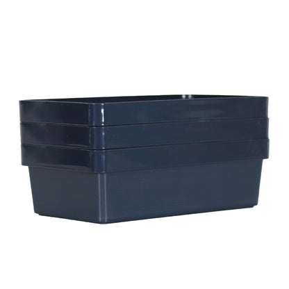 3 x Blue Linen Texture Large Storage Baskets