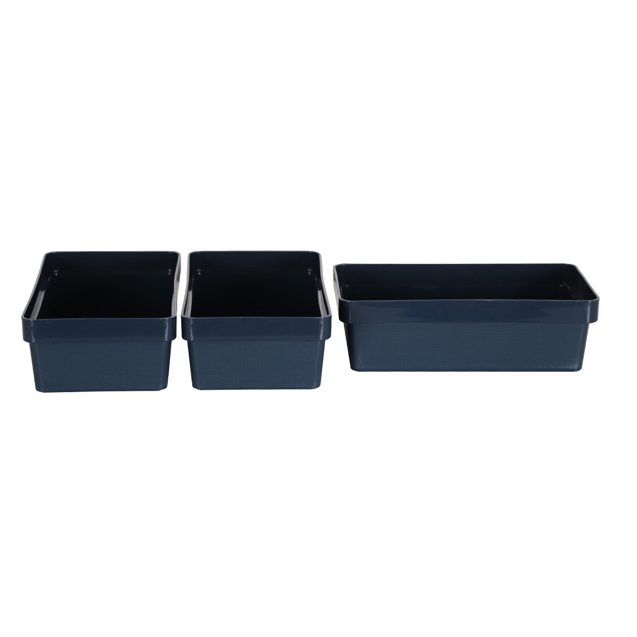 3 x Blue Linen Texture Large Storage Baskets