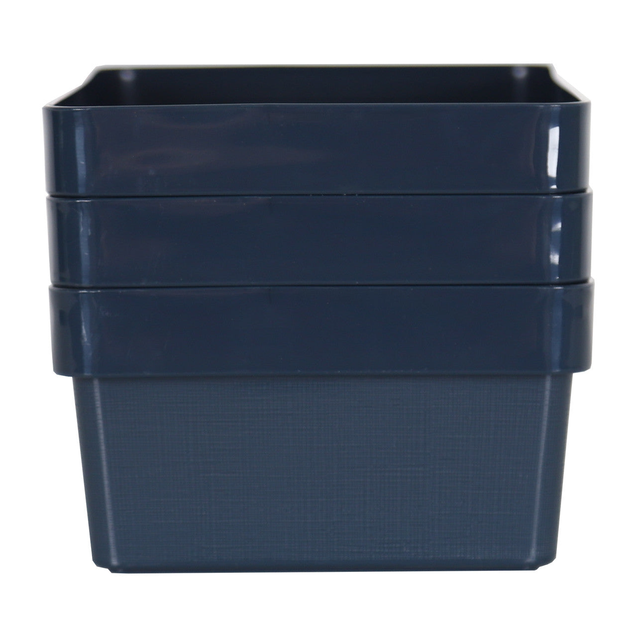3 x Blue Linen Texture Large Storage Baskets
