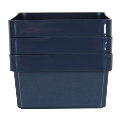 3 x Blue Linen Texture Large Storage Baskets