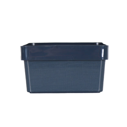3 x Blue Linen Texture Large Storage Baskets