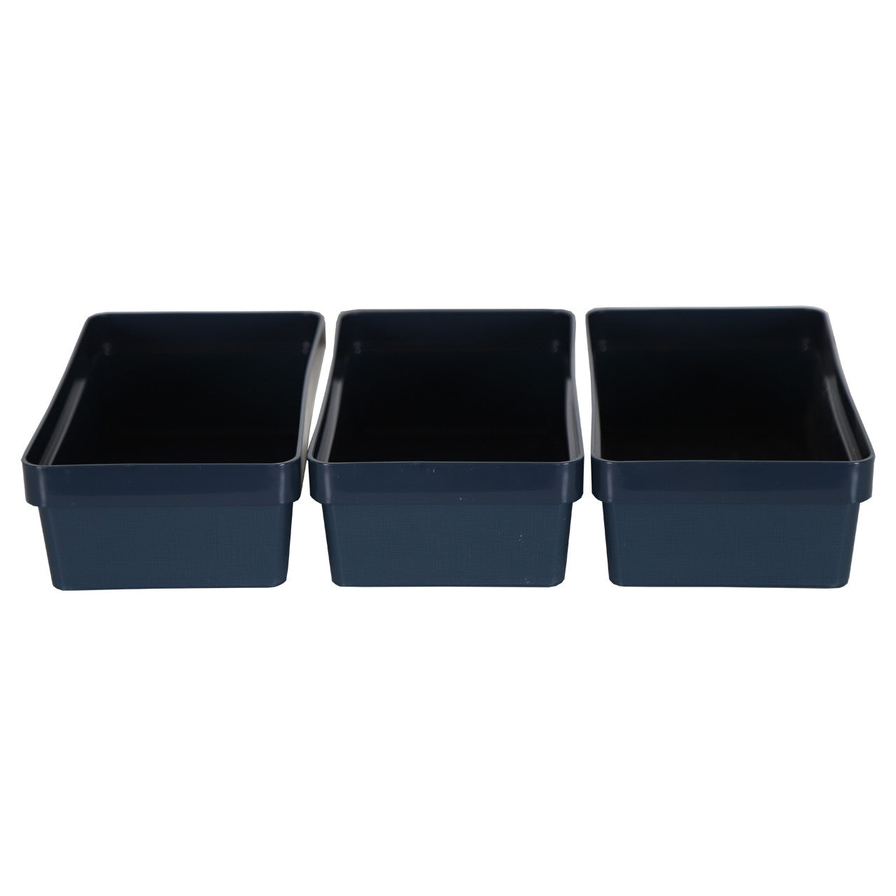 3 x Blue Linen Texture Large Storage Baskets