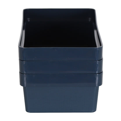 3 x Blue Linen Texture Large Storage Baskets