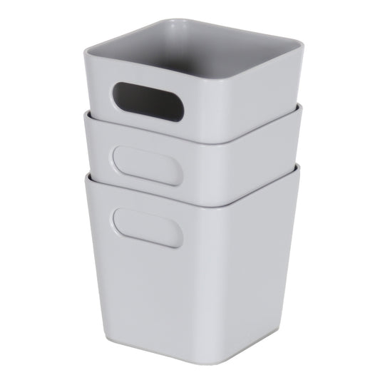 3 x Grey Square Storage Baskets