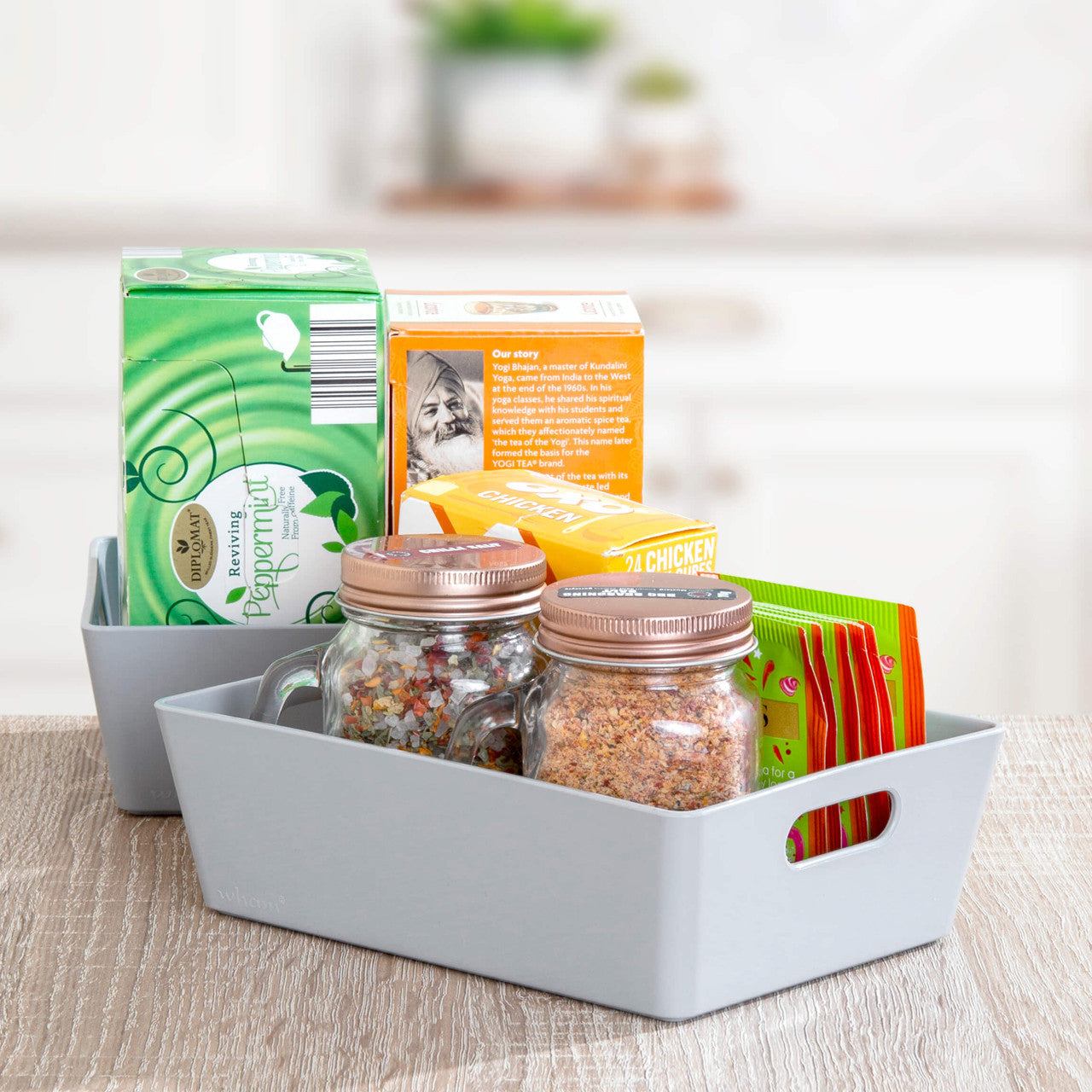 3 x Grey Small Rectangle Storage Baskets