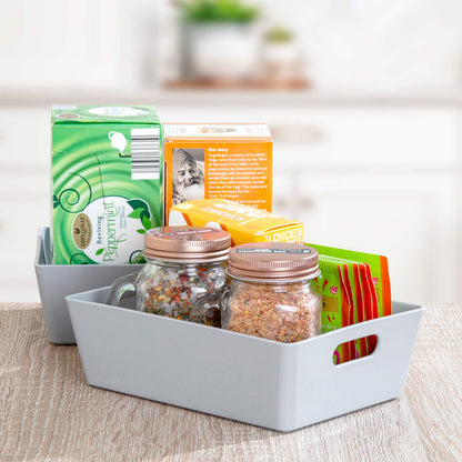 3 x Grey Small Rectangle Storage Baskets