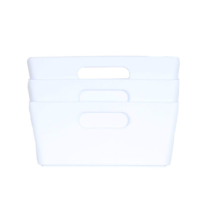 3 x White Small Rectangle Storage Baskets
