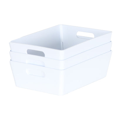 3 x White Small Rectangle Storage Baskets