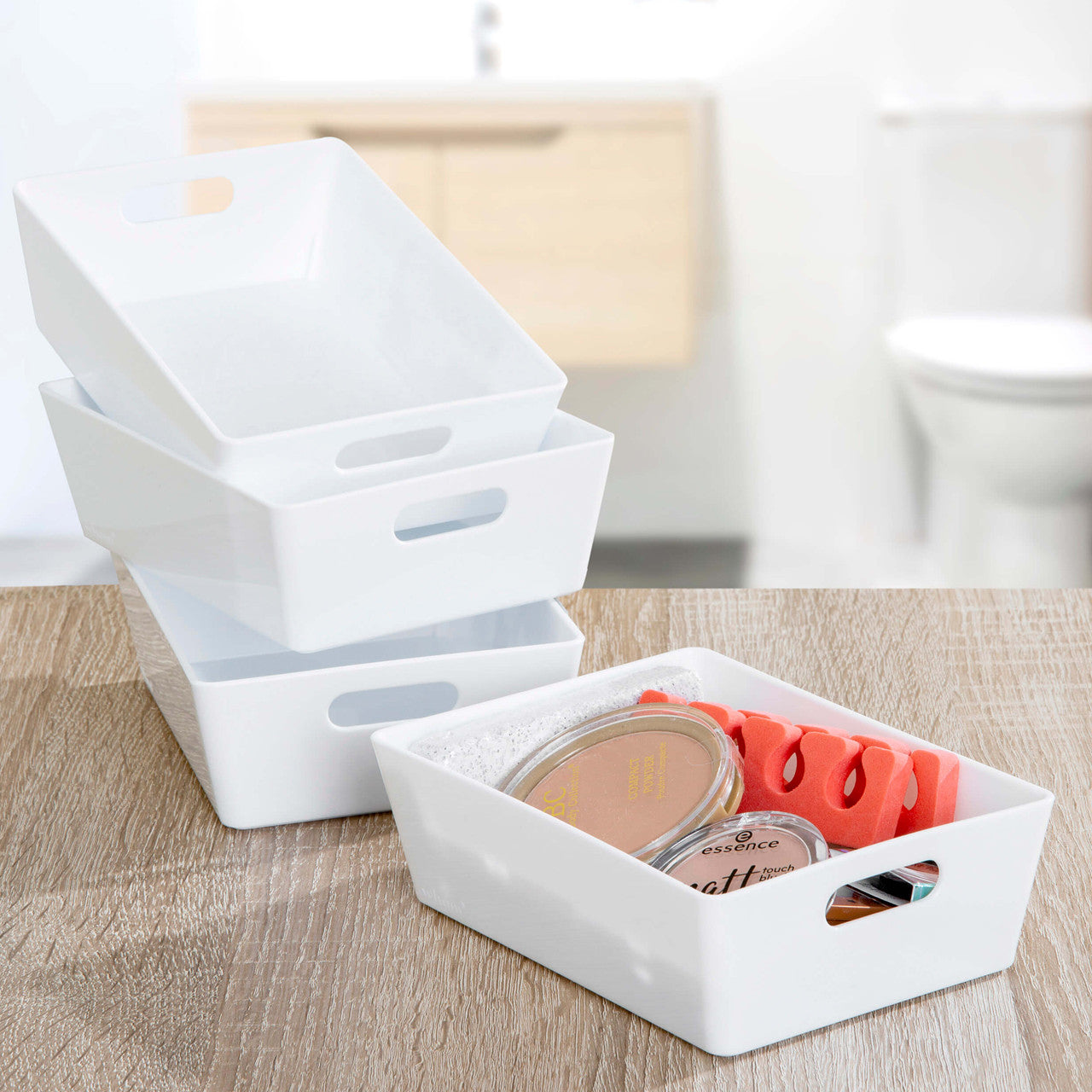 3 x White Small Rectangle Storage Baskets
