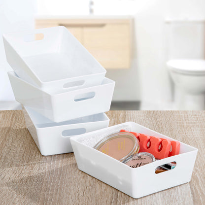 3 x White Small Rectangle Storage Baskets