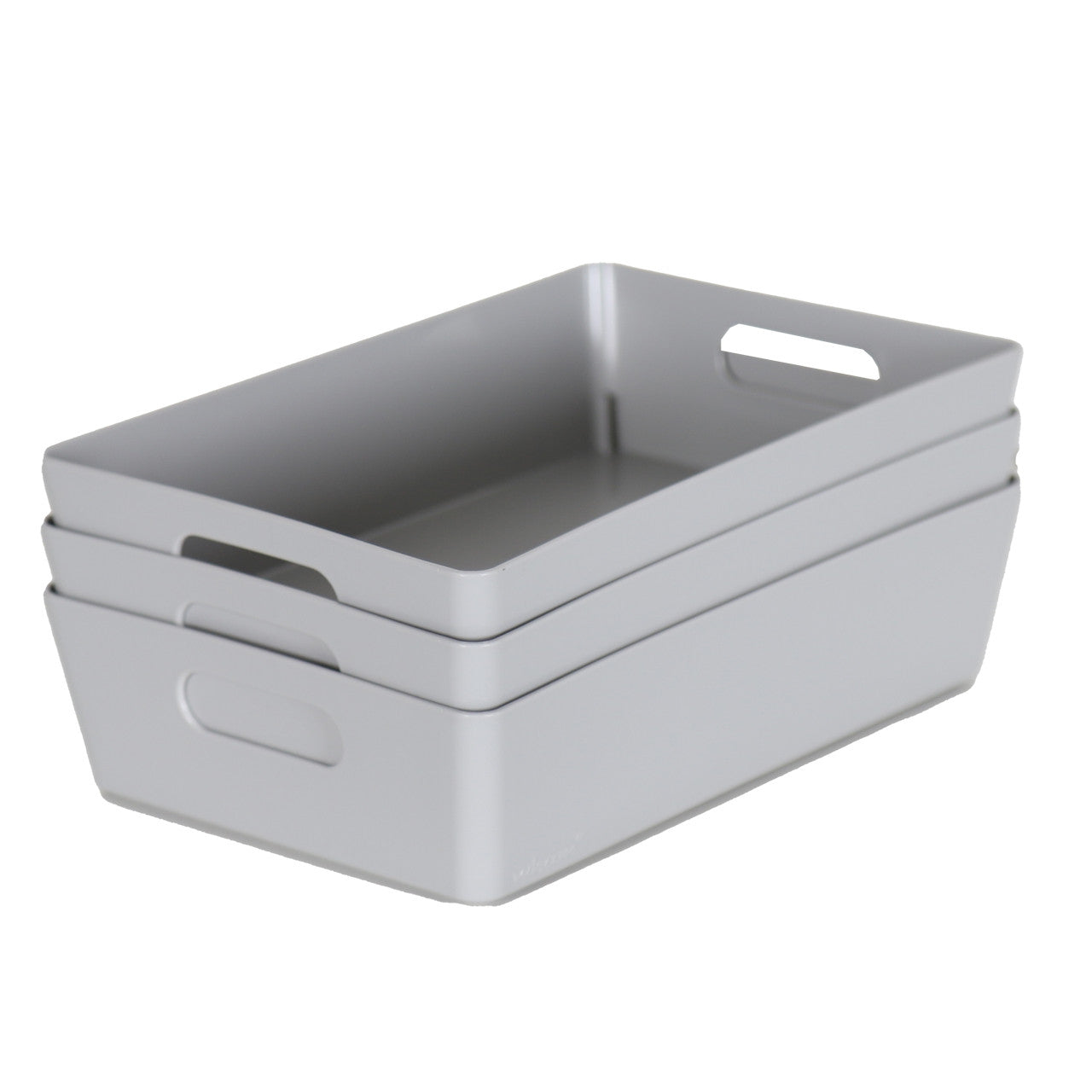 3 x Grey Shallow Rectangle Storage Baskets