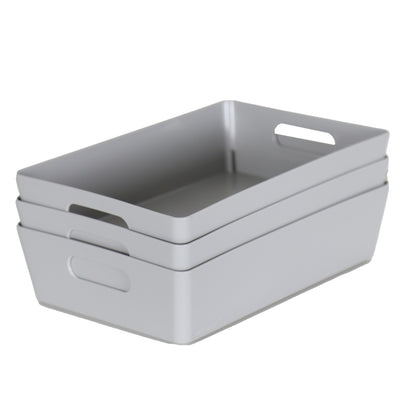 3 x Grey Shallow Rectangle Storage Baskets