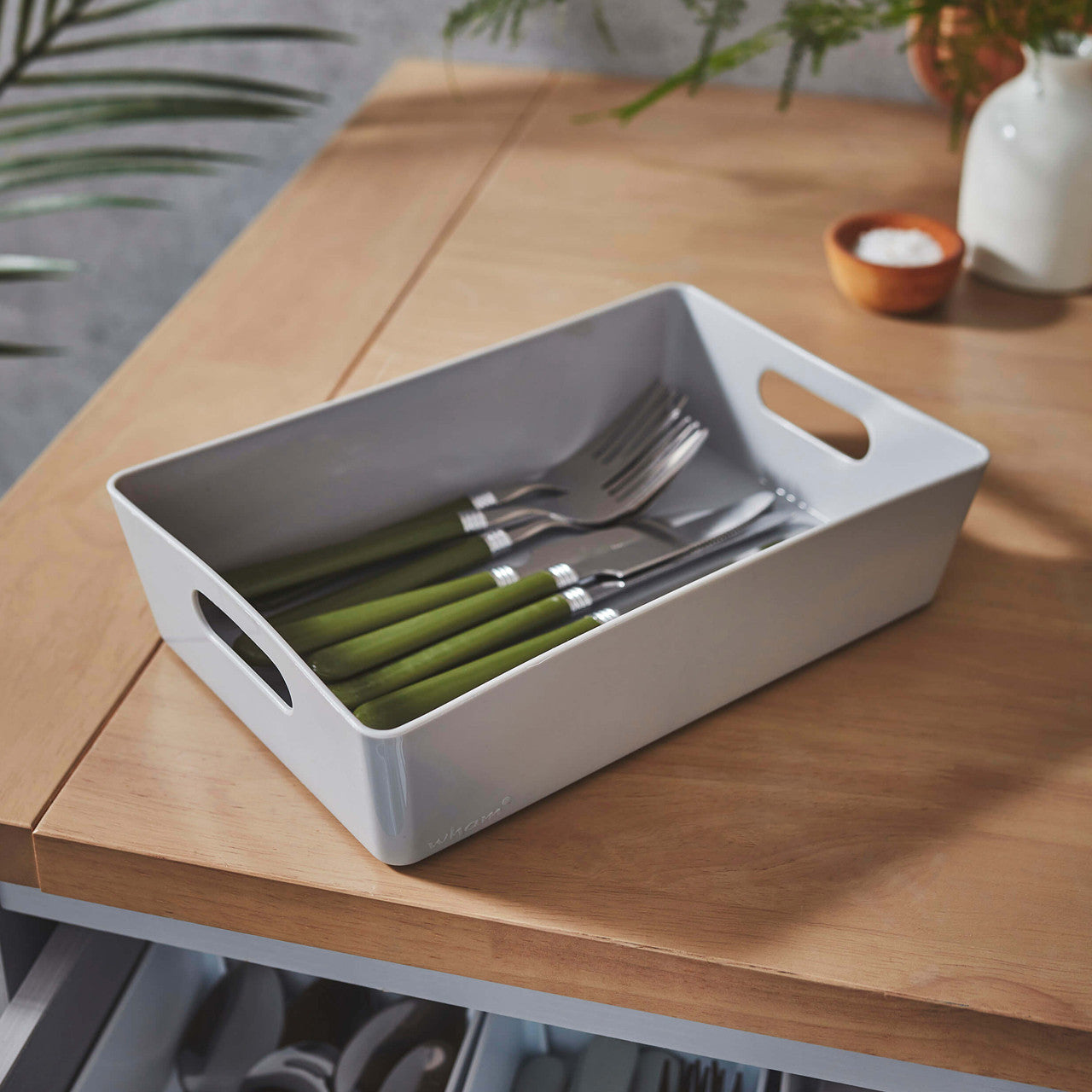 3 x Grey Shallow Rectangle Storage Baskets