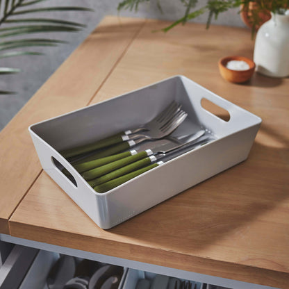 3 x Grey Shallow Rectangle Storage Baskets