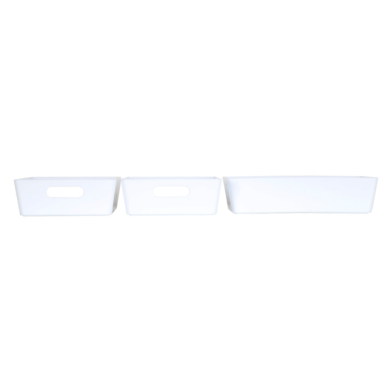 3 x White Shallow Rectangle Storage Baskets