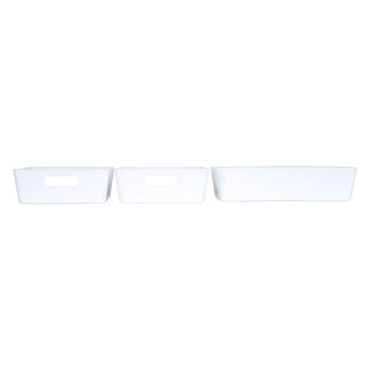 3 x White Shallow Rectangle Storage Baskets