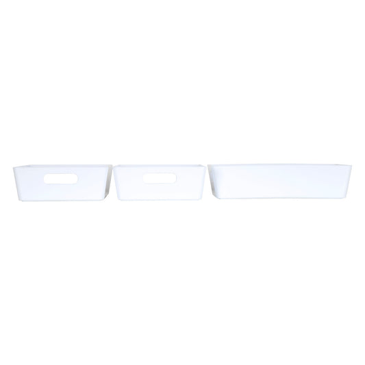 3 x White Shallow Rectangle Storage Baskets