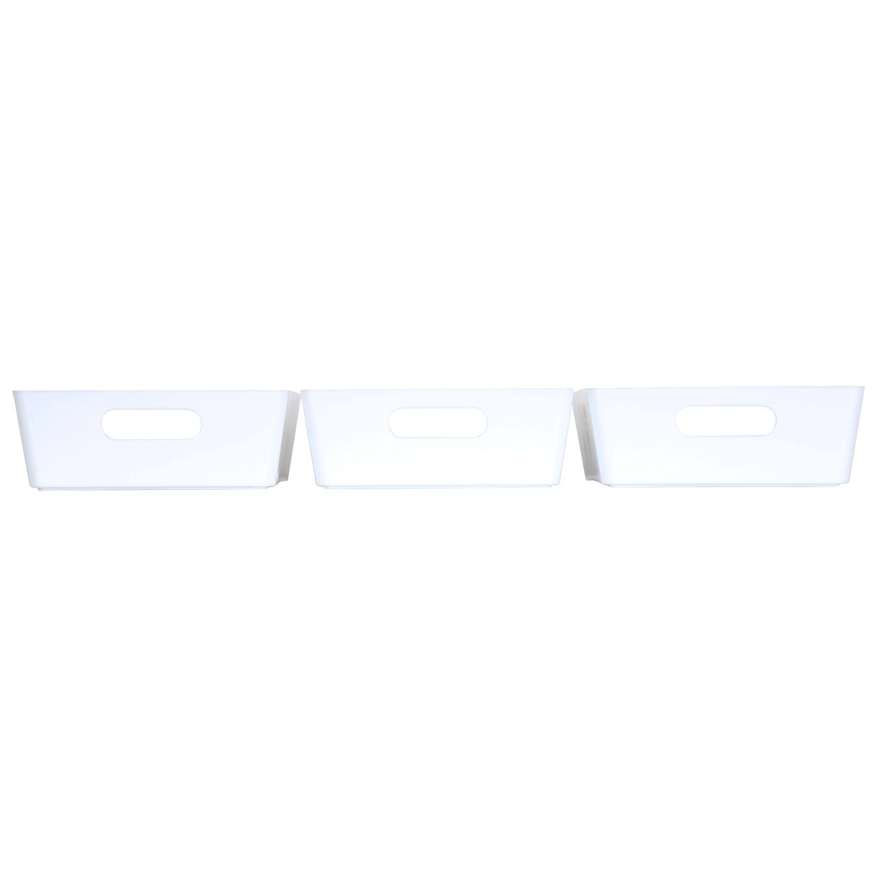 3 x White Shallow Rectangle Storage Baskets