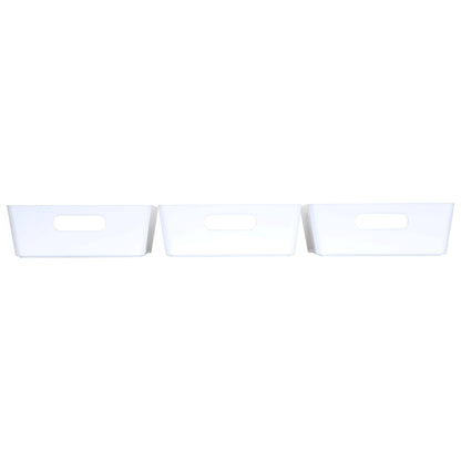 3 x White Shallow Rectangle Storage Baskets