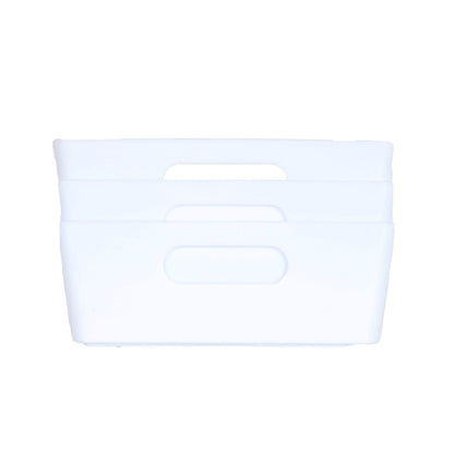 3 x White Shallow Rectangle Storage Baskets