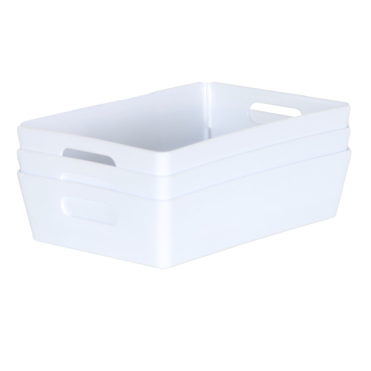 3 x White Shallow Rectangle Storage Baskets
