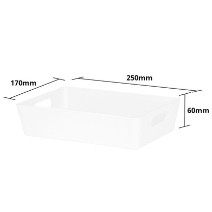3 x White Shallow Rectangle Storage Baskets