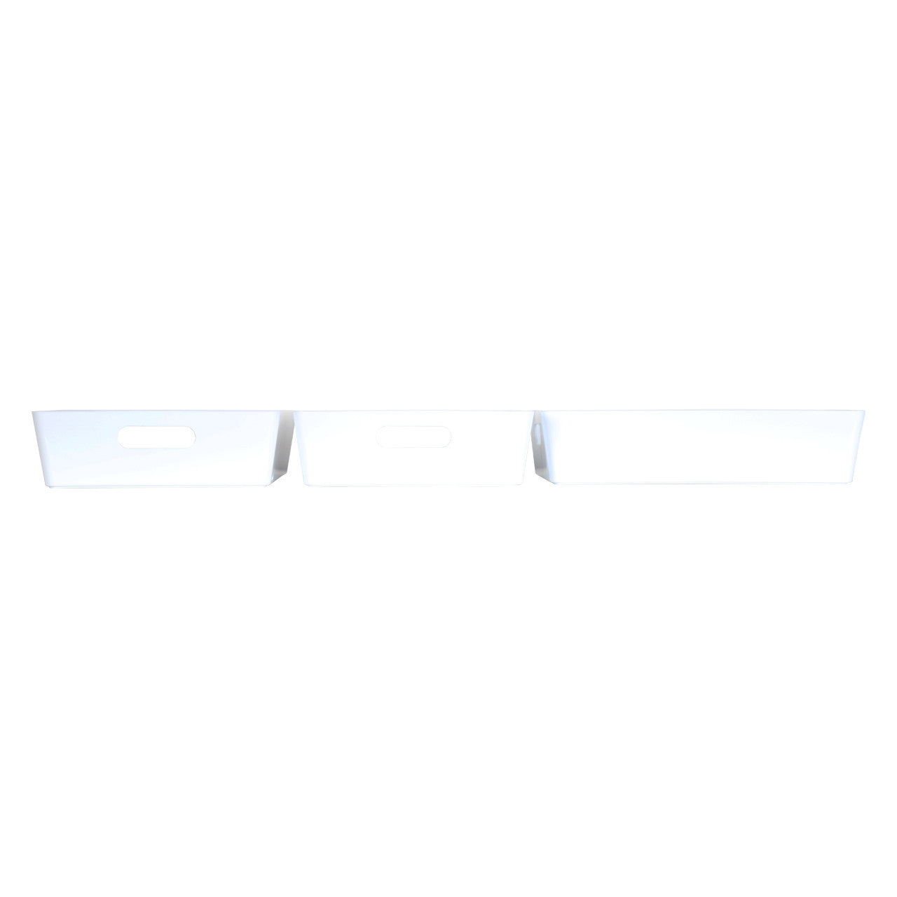 3 x White Large Shallow Rectangle Storage Baskets