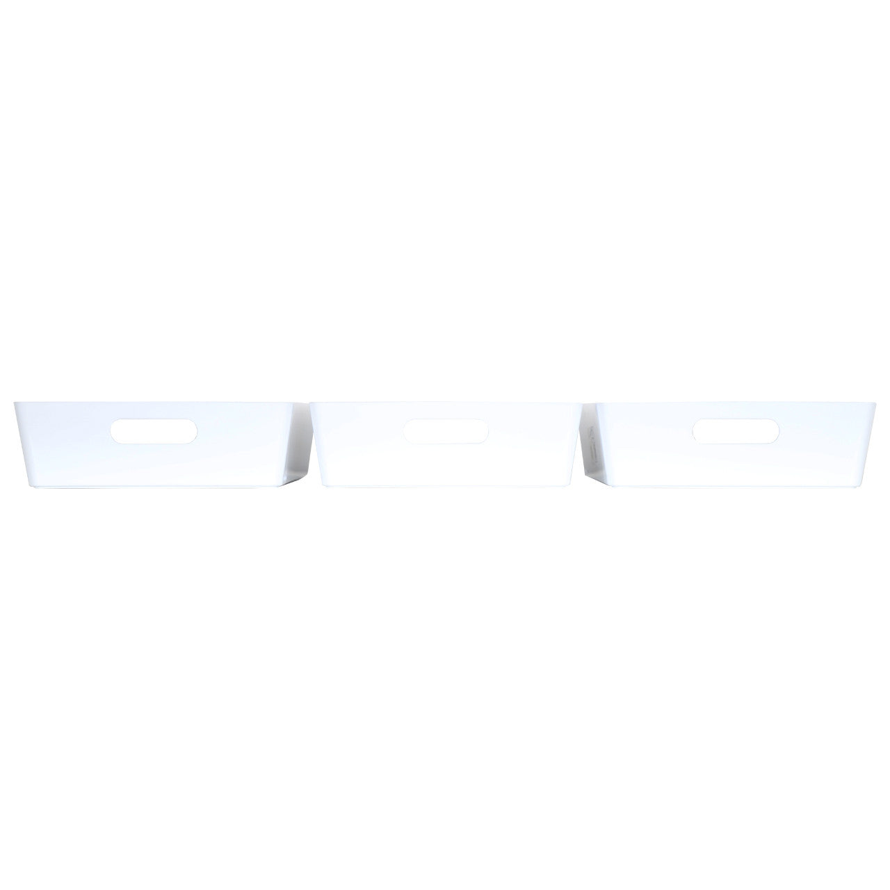 3 x White Large Shallow Rectangle Storage Baskets