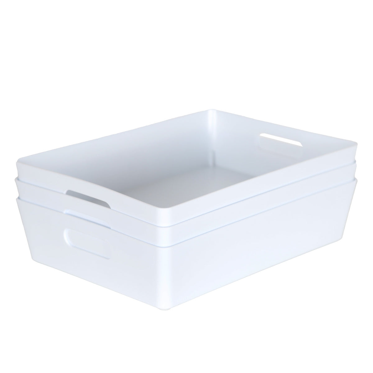 3 x White Large Shallow Rectangle Storage Baskets